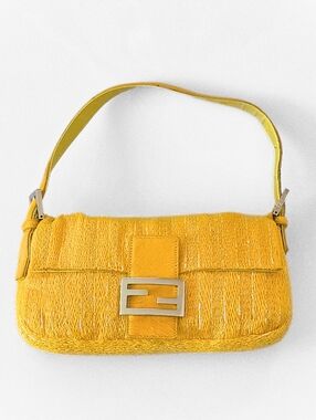 **SOLD**Fendi Baguette Yellow Knit Beaded with Pony-Hair Trim